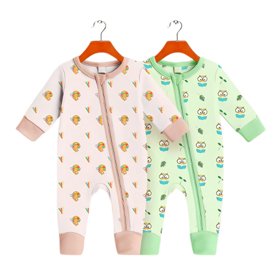 Bamboo Baby Pajamas (Pack of 2) Ultra-Soft Onesies for Babies | Sage Green & Light Beige