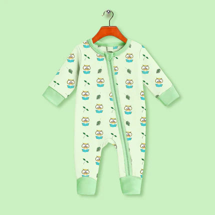 Bamboo Baby Pajamas – Ultra-Soft, All-Season Baby Zipper Onesie | Sage Green, Light Beige